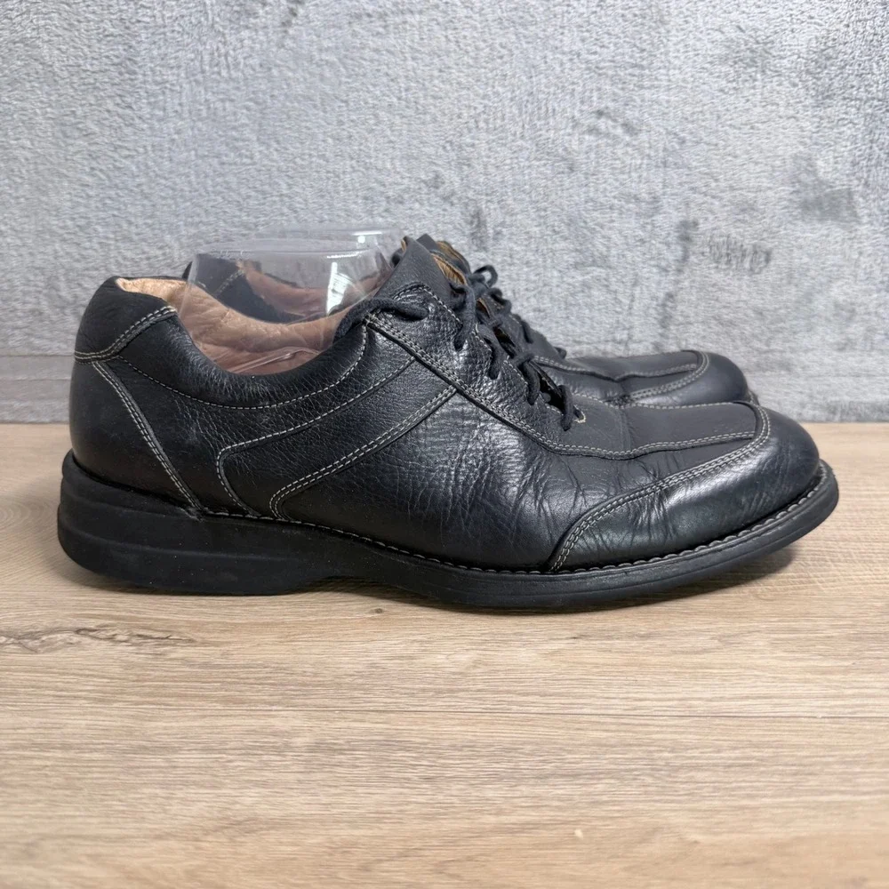 Johnston & Murphy Oxford 11.5 Black‎ Leather Square Toe Lace Up Contrast Stitch